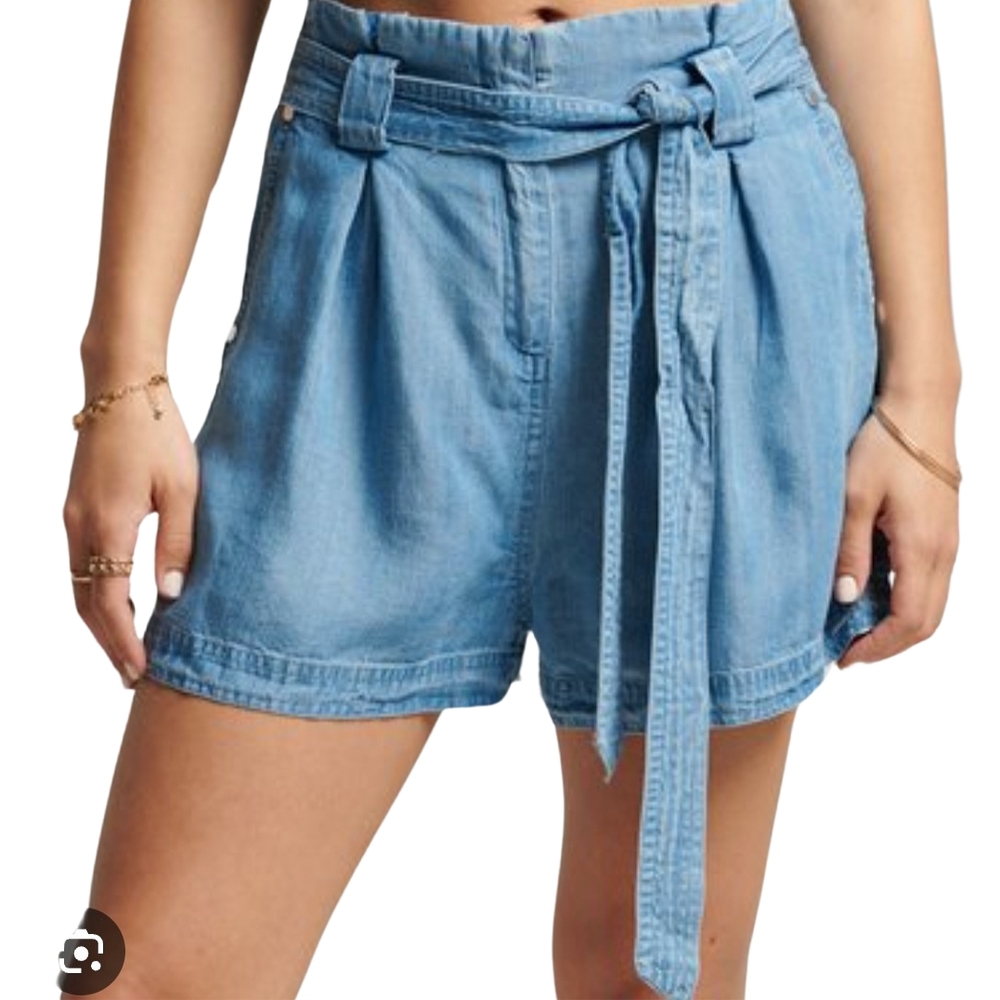 Superdry Desert Paperbag Shorts with Tie Belt In Indigo Light Size 4